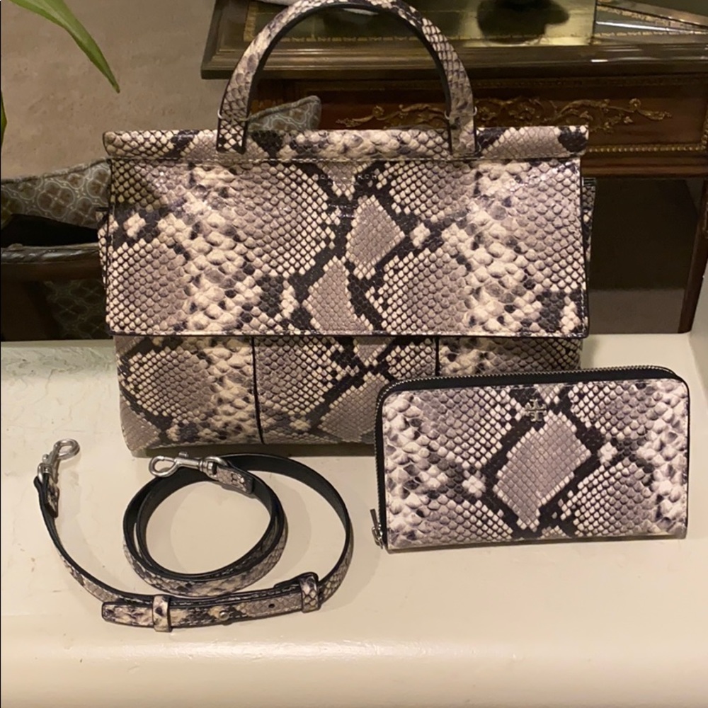 tory burch snake skin handbag with matching wallet
